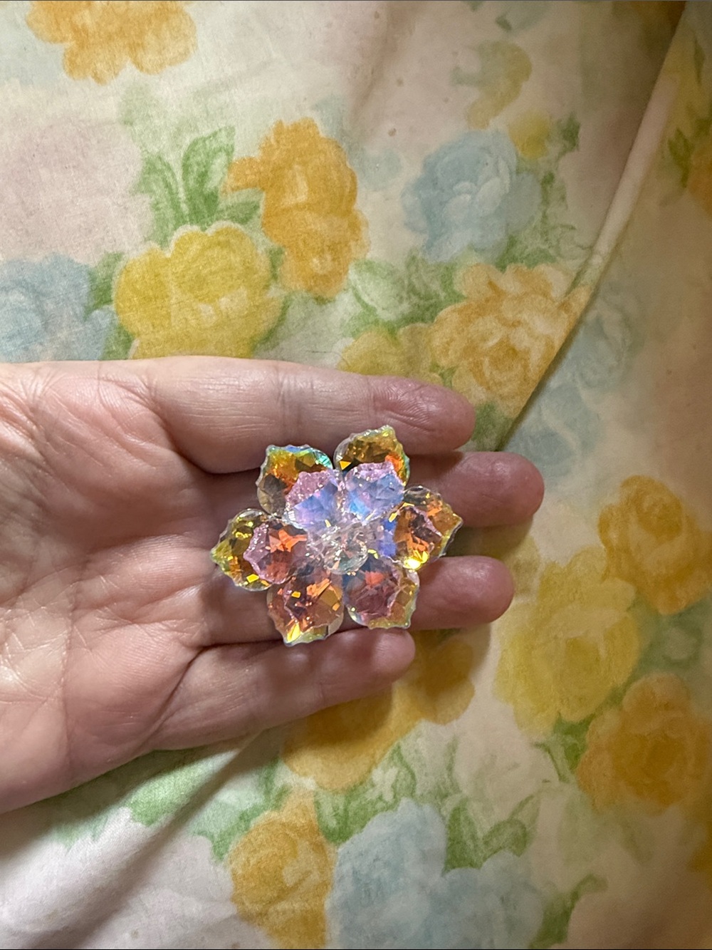 Aurora Crystal Flower Brooch - Iridescent Pink